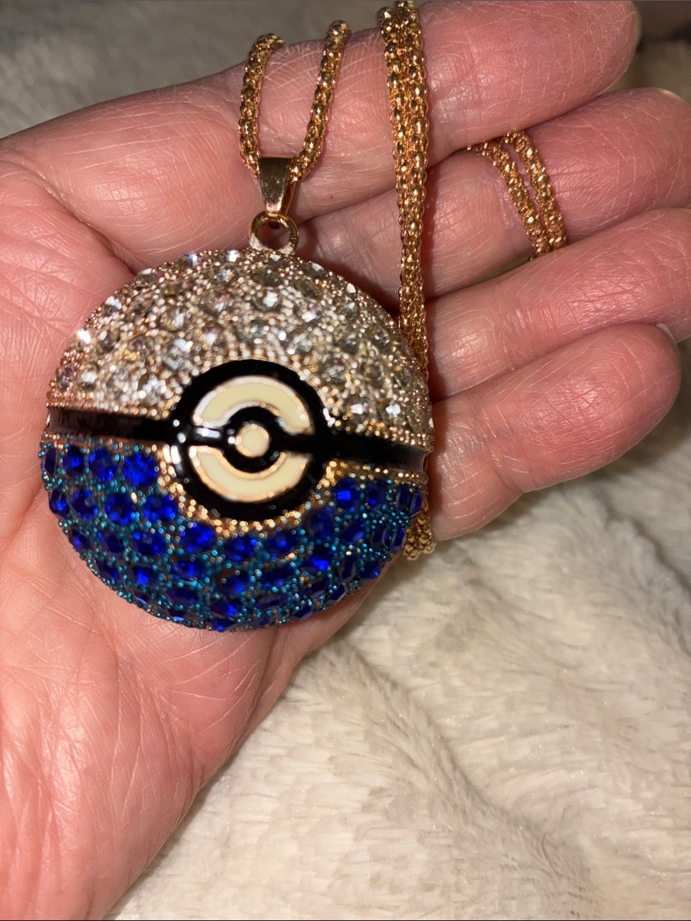 Gold-Tone Blue & White Crystal Sphere Pendant Necklace